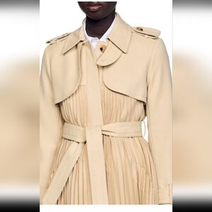 Sandro Tan Pleated‎ Trench Coat